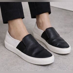 Chanel Black & White Leather Slip-On Sneakers 2016 Karl Lagerfeld Era Size 38.5